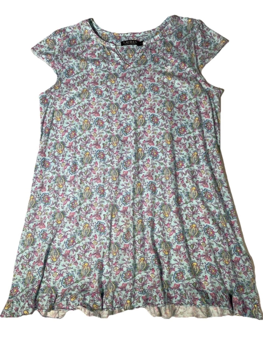 Lauren Ralph Lauren Black Label Woman’s Floral Print V-Neck Nightgown Size Large